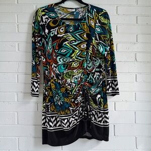Attitudes Women With Control Ruched Drawstring Dress Boho Abstract M